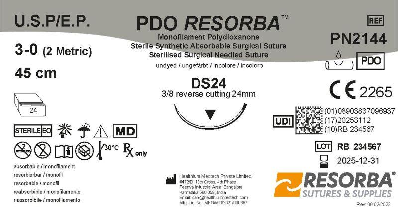 Капролон USP 3-0 незабарвлений, 45см, зворотньо-ріжуча голка 24 мм, 3/8 кола